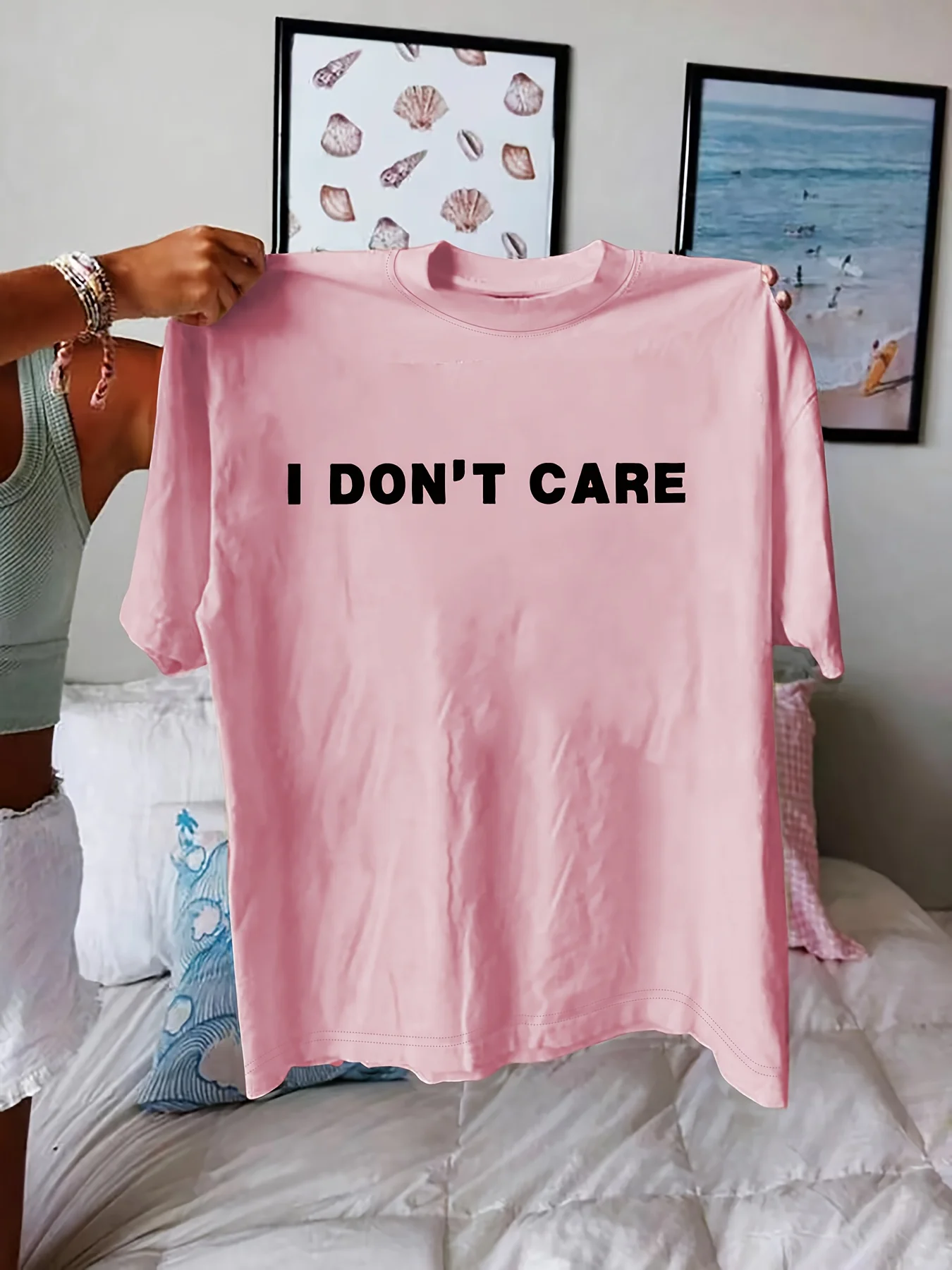 

Женская футболка больших размеров с буквенным принтом, хлопковая дышащая модная и универсальная уличная одежда унисекс большого размера