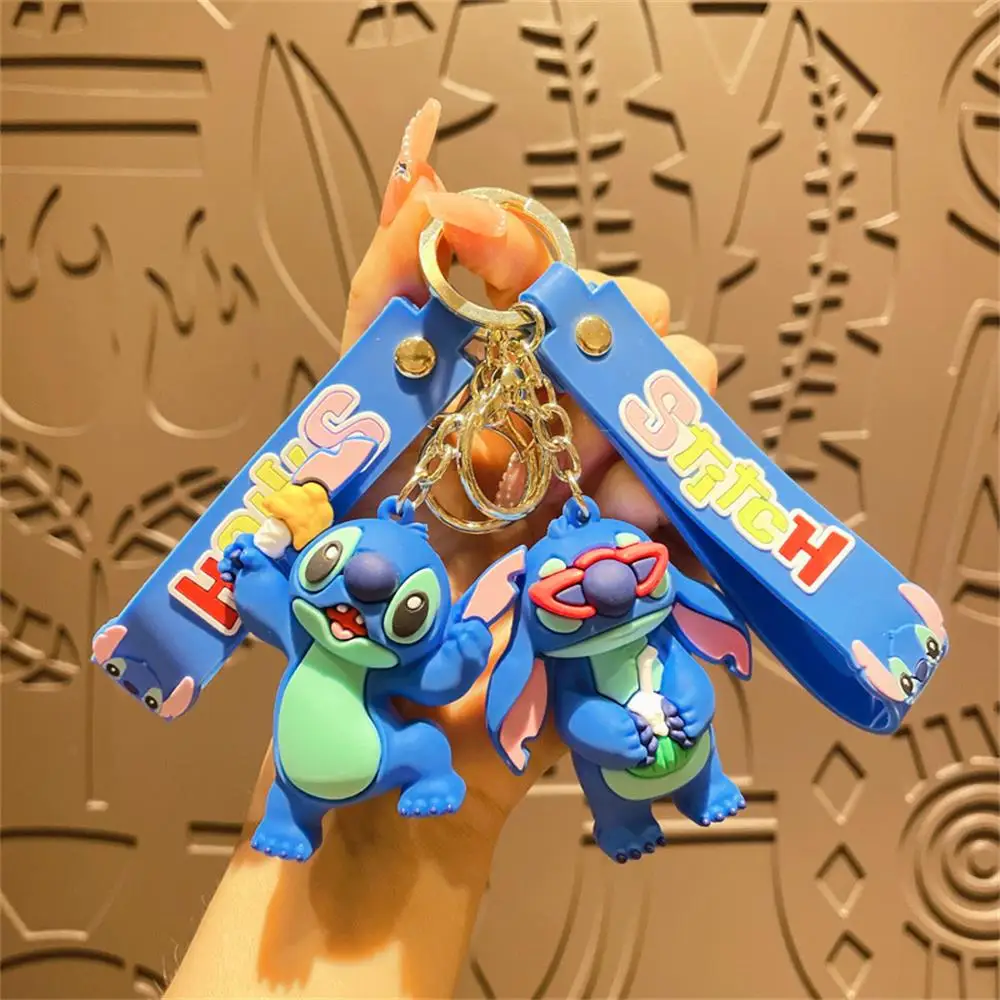 Disney Cartoon Anime Lilo and Stitch Pendant Keychains Holder Car Key Chain Key Ring Mobile Phone Bag Hanging Jewelry Gifts