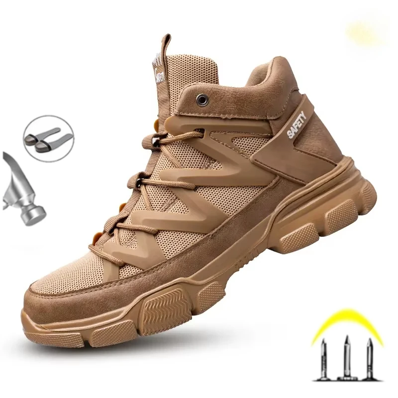 Botas de trabalho sapatos de segurança indestrutíveis homens sapatos de dedo do pé de aço à prova de punctura tênis de trabalho calçados masculinos sapatos de segurança adultos