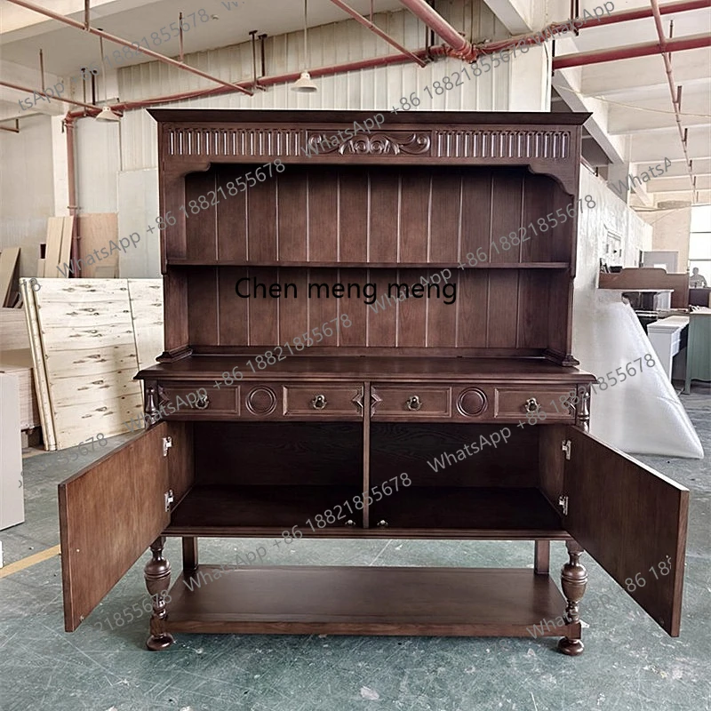 

American retro solid wood dining side antique living room home shelf French old locker