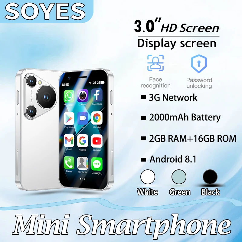 هاتف ذكي صغير SOYES P70 Pro Max مقاس 3.0 بوصة، وذاكرة وصول عشوائي 2 جيجابايت وذاكرة قراءة فقط 16 جيجابايت وبطارية 2000 مللي أمبير في الساعة، هاتف مدمج للأطفال والمراهقين