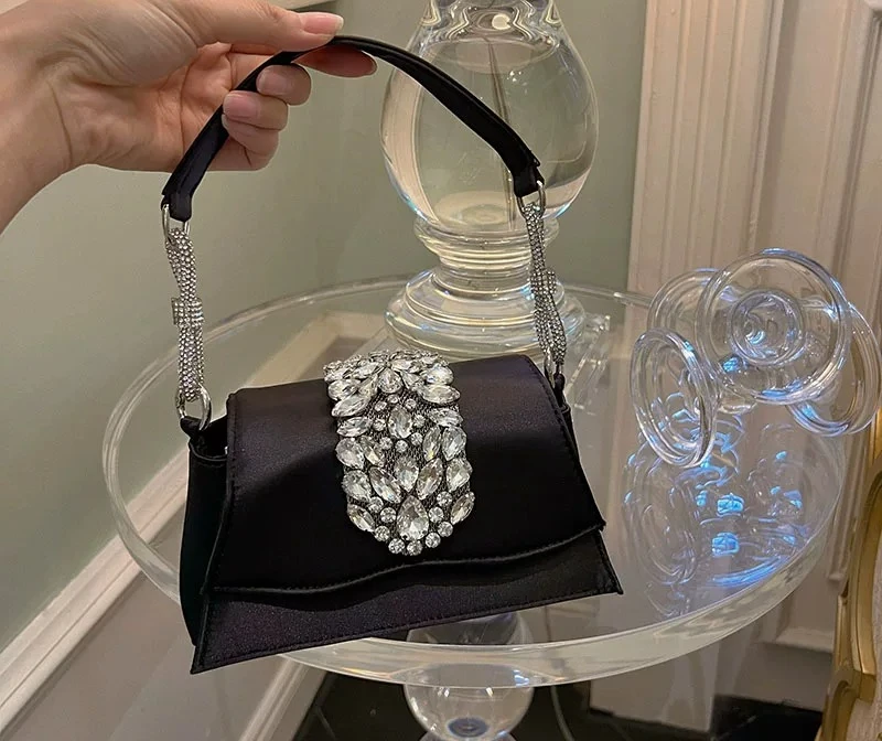 French Shiny Water Diamond Crescent Trapezoidal Saddle Bag