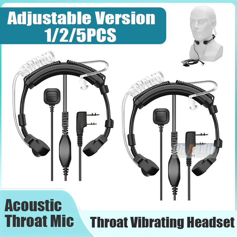 Walkie Talkie con micrófono de garganta, auricular de tubo acústico ajustable tipo K para Baofeng 5RMini DM-32 Retevis RT22 RT3S Ham Radio, 1/2/5 Uds.