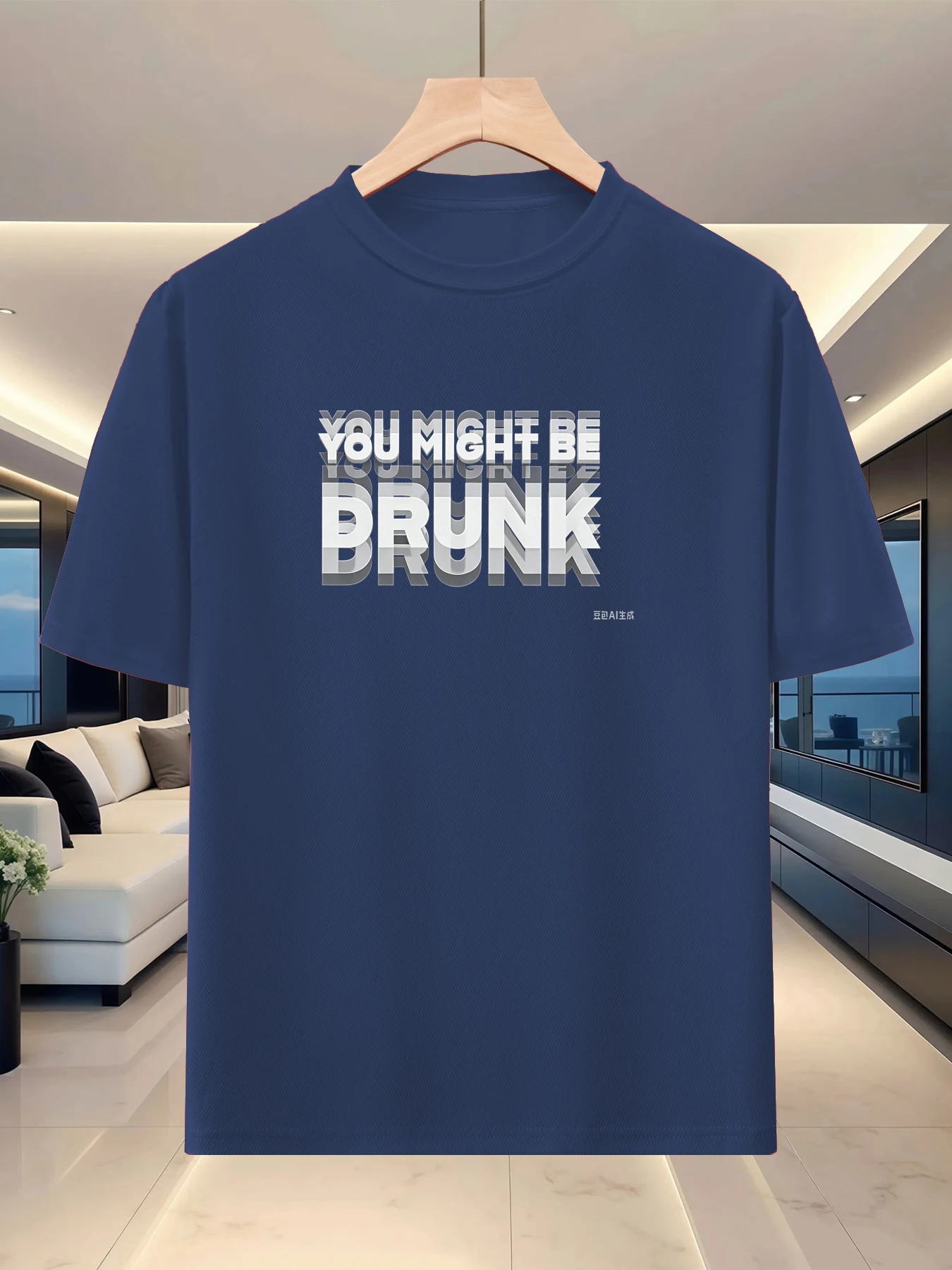 Light and minimalist style men's loose half sleeved top, short distance travel graphic printed casual silhouette T-shirt