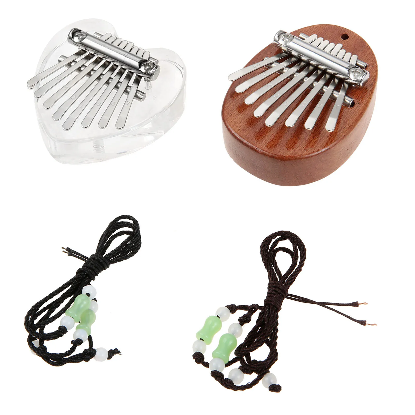 2sets Mini Kalimba 8 Keys Finger Thumb Pianos Wood Grain Water Drop+ Clear Crystal Heart Kids Adults Music Instrument Decor