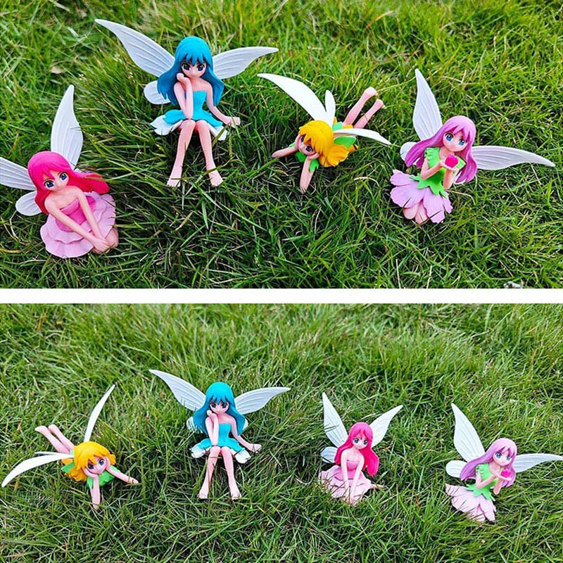 4 Teile/satz Neue Nette Blume Fee Prinzessin Puppe Kreative Micro-landschaft Szene Desktop Ornamente DIY Blume Fee Kuchen Dekoration