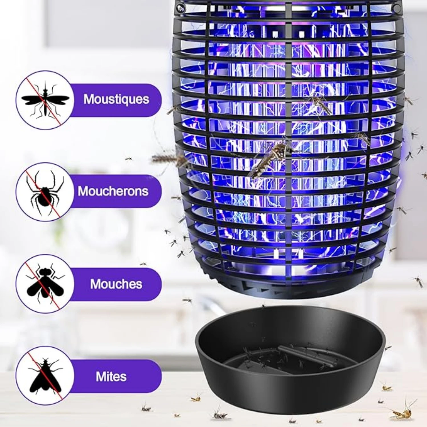 Lâmpada assassina de mosquitos 4500V 20W, mata moscas elétrica UV, adequada para casa, jardim e pátio lâmpada assassina de mosquitos