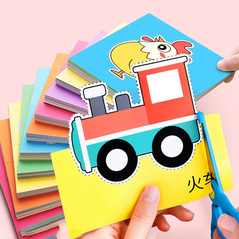 96pcs/set of color Paper Cuttings art craft kits, rich in color patterns, various styles, with children's safety scissors