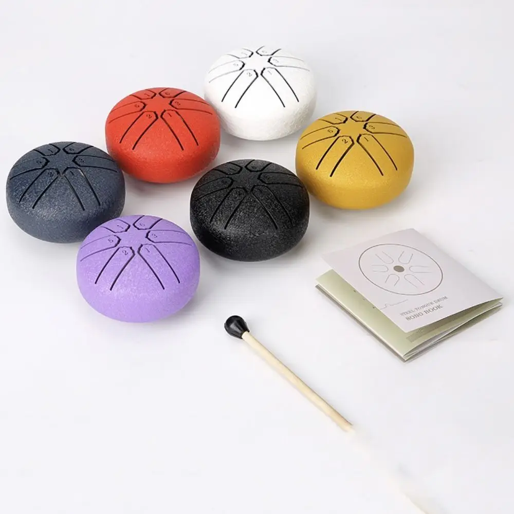 Yoga 3 Inch Mini Steel Tongue Drum 6-Tone with Drumsticks Meditation Drum C Tuning Carrying Bag Hollow Drum Beginner