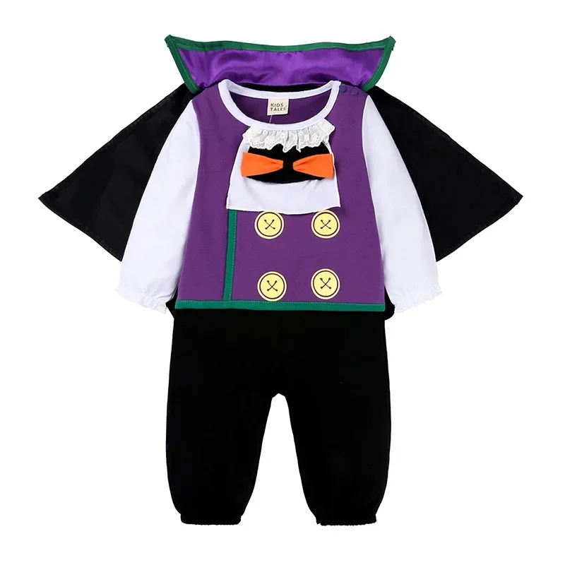 Traje de vampiro morcego para meninos e meninas, macacão com capa, vestido de Halloween, vestido extravagante, roxo, preto, para crianças, 6m, 12m, 24m