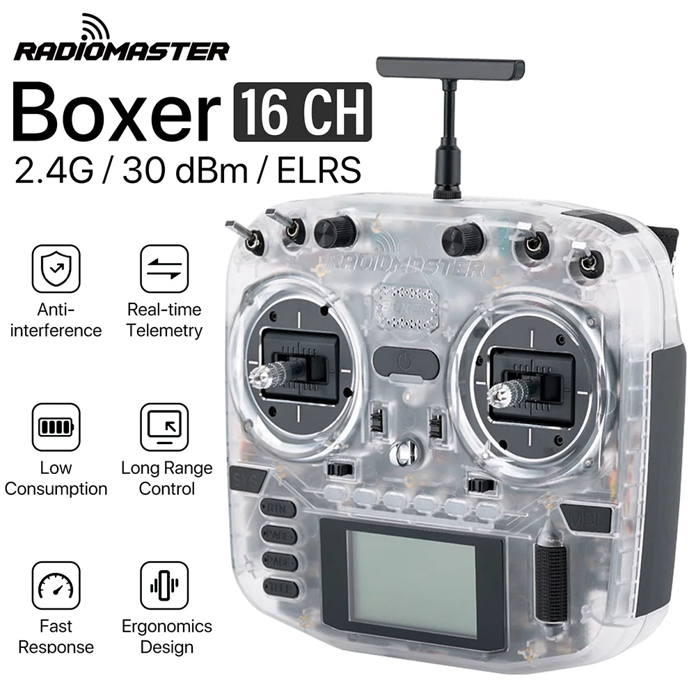 RadioMaster Boxer Radio Transmitter 2.4G 16CH ExpressLRS High Precision 4.0 Hall Gimbals Built in Cooling Fan Remote Control