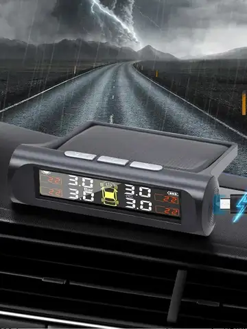 TPMS Solar Tire Pressure Sensor Car Tire Pressure Monitoring System with 4 Wheel Internal External Sensors TMPS