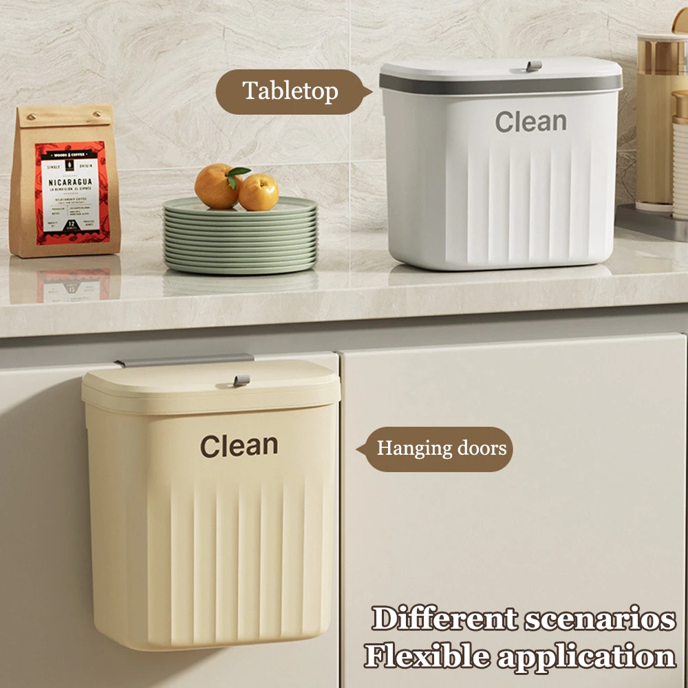 8.5/12L Hanging Trash Can For Kitchen Cabinet Door Wall Mounted Recycling Garbage Basket with Lid Bathroom Kitchen Accessories