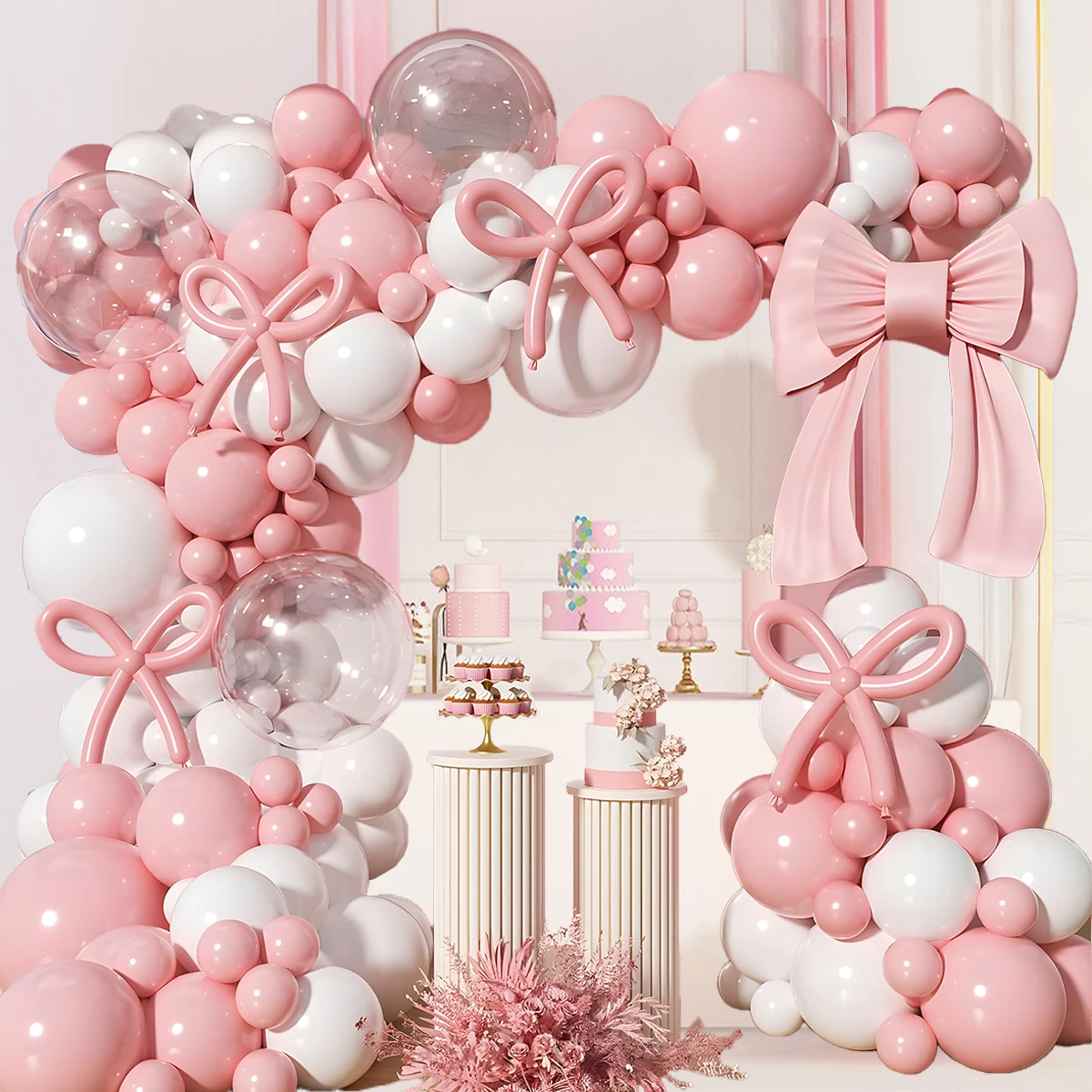 103 Stück rosa Schleife Ballon Girlande Bogen Kit Kokette Geburtstag Party Dekorationen für Hochzeit Braut Mädchen Geburtstag Verlobungsfeier