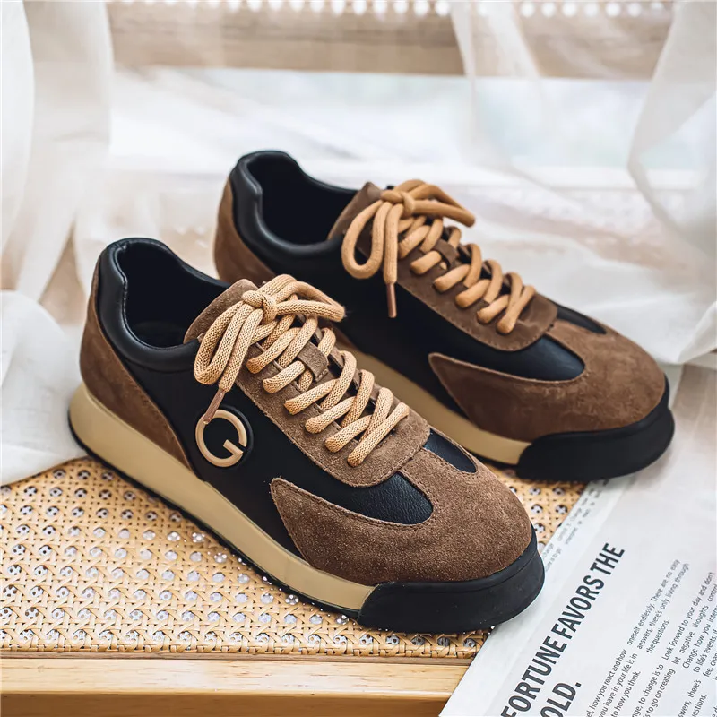 Hot Sale Vintage Brown Sneakers Men Platform Designer Shoes Autumn Suede Leather Casual Sneakers Men Comfortable Sports Shoes