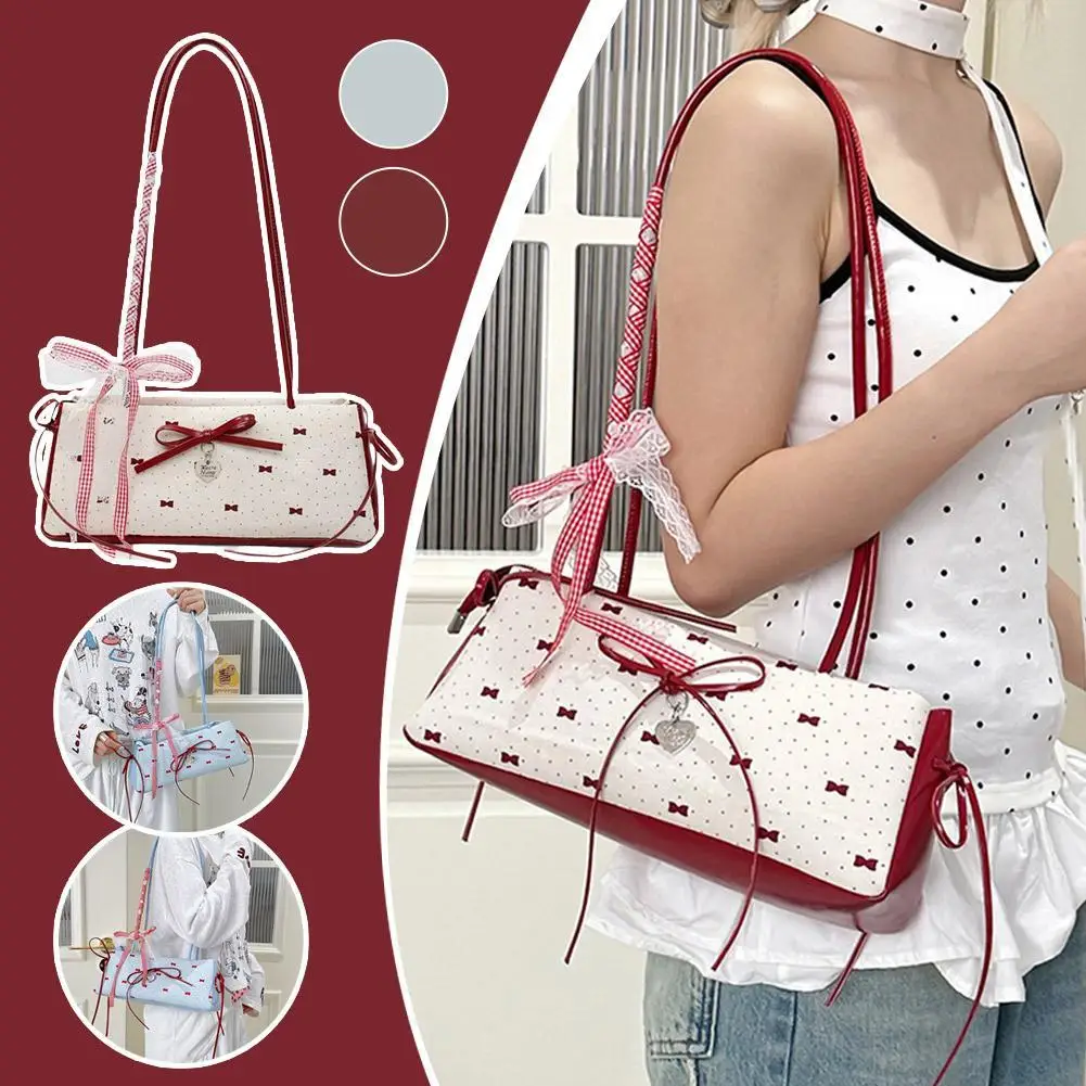 

Sweet Bow Small Underarm Bag for Women Fashion PU Leather Ladies Portable Shoulder Bags Solid Color Female Clutch Handbags