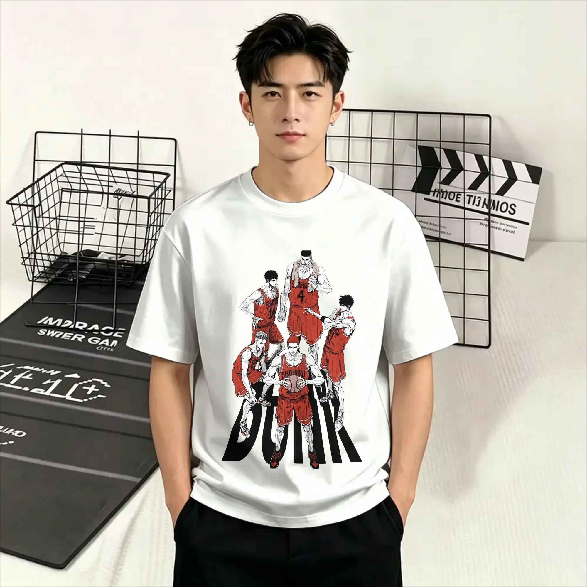 Slam Dunks T Shirt Men's  Pure Cotton Vintage T-Shirt Round Neck  Tee Shirt Short Sleeve Tops Graphic