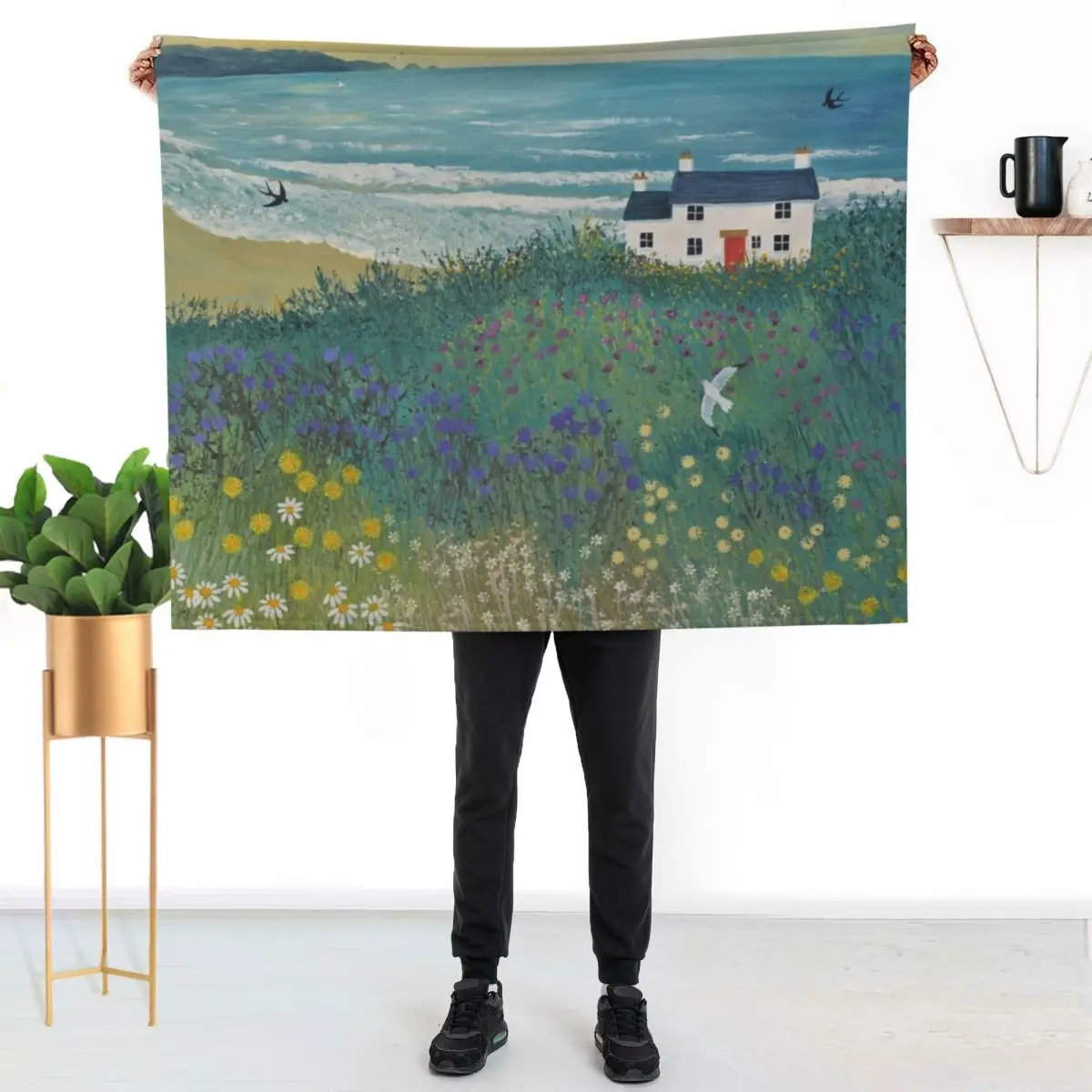 Cottage by Ocean Meadow Throw Blanket Flannel Fleece Soft Warm Throw Blanket