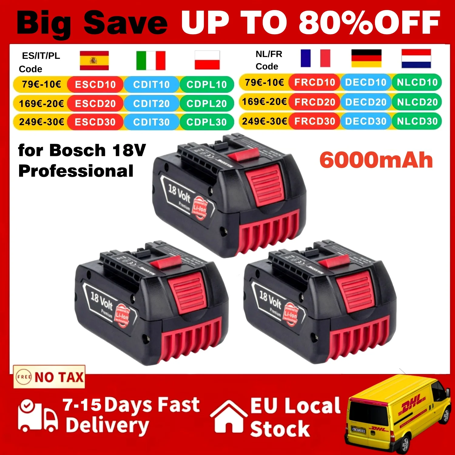 Neue 18V 6000mAh für Bosch BAT618 Batterie Professionelle GBA GBH GSR GSB BAT620 BAT609G BAT614 Bohrmaschine Ersatz Batterie