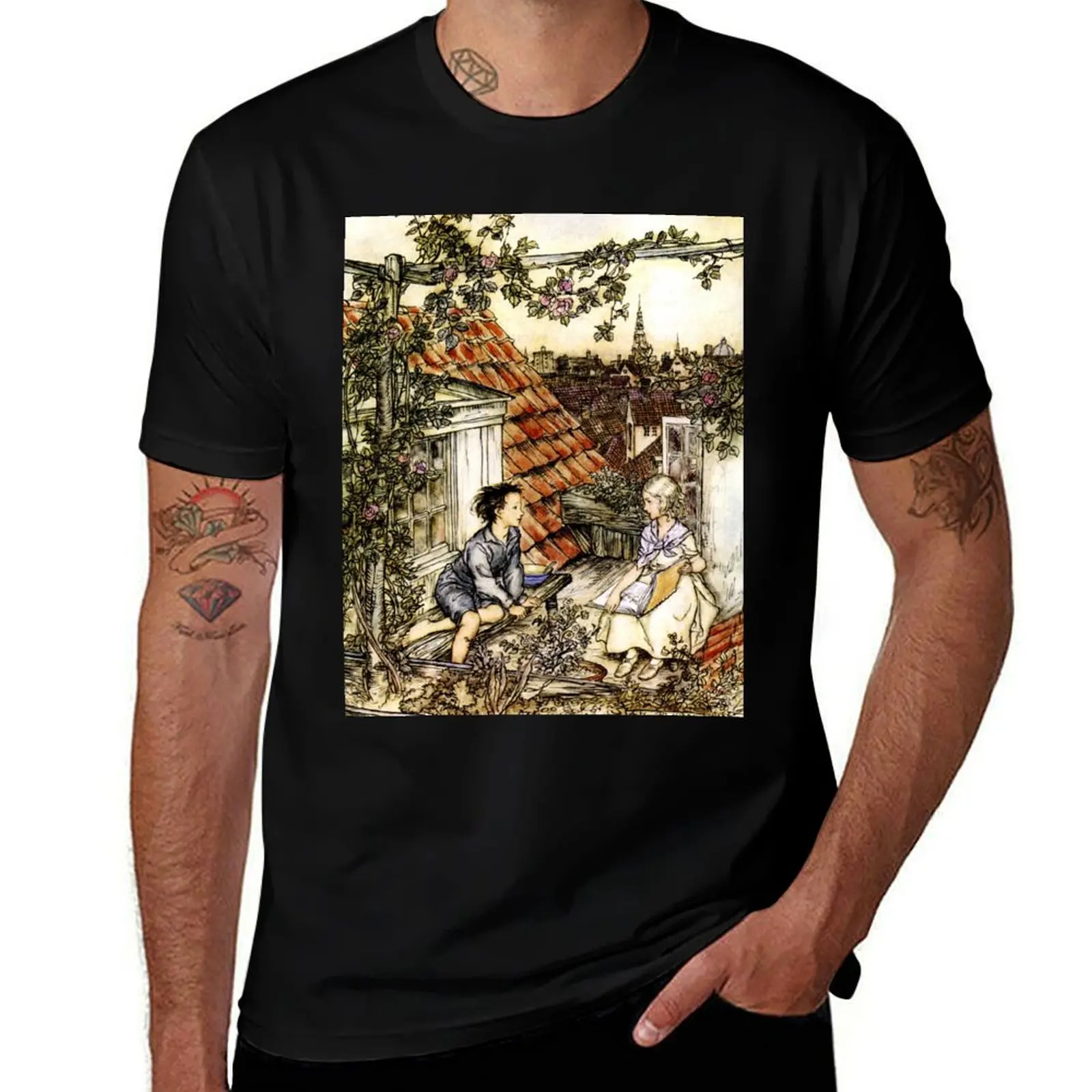 Kay and Gerda - The Snow Queen - Arthur Rackham T-Shirt Breathable Lightweight Summer Top T-Shirt