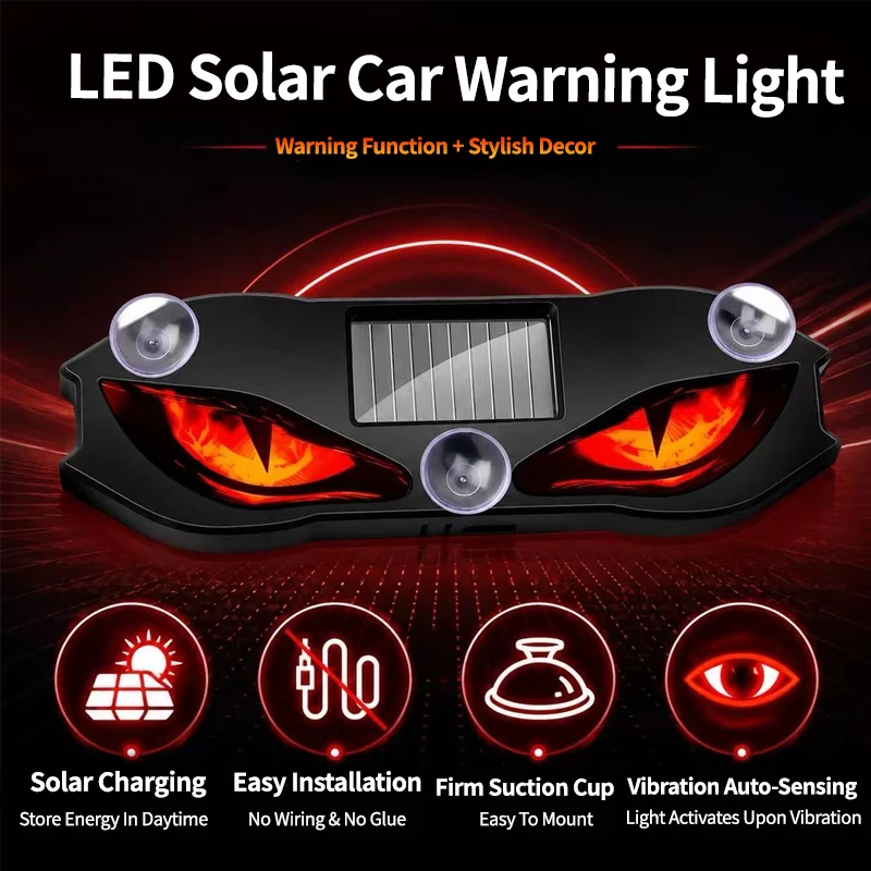 Fits For GMC Yukon LED Devil Eye Blinking Light Vibration Sensor Wireless Dynamic Anti Rear End Collision Solar Warning Light