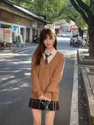 Academic style JK uniform sweater jacket women's cardigan Japanese fashion JK sweater solid color long sleeved knit sweater