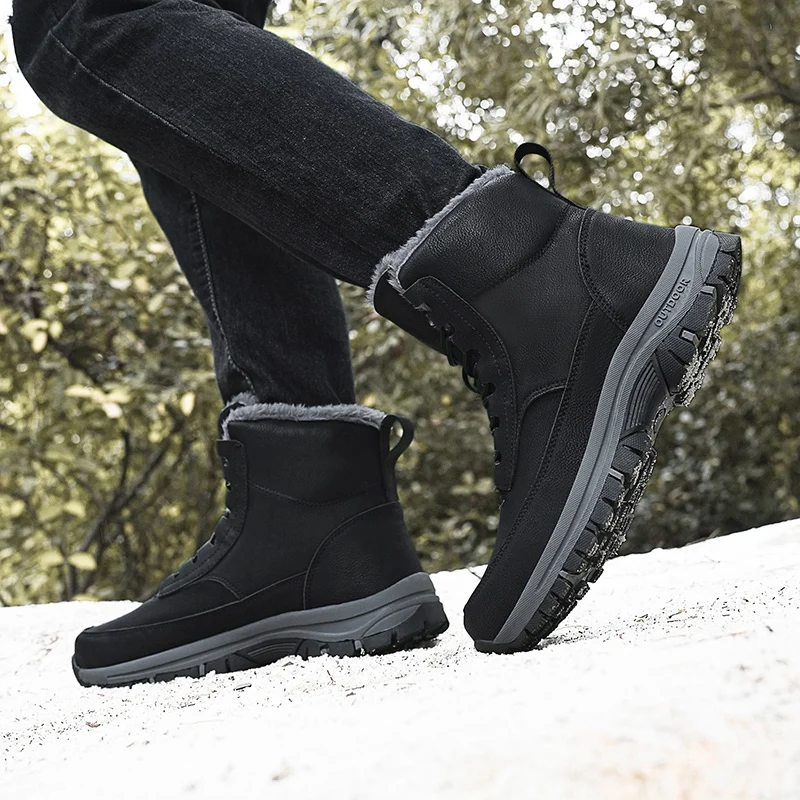 2024 Mens Sneakers Cotton Shoes Winter Plush Trekking Shoe TPR Shoes Non-slip Ankle Boots Waterproof Leather Warm Snow Boots Men