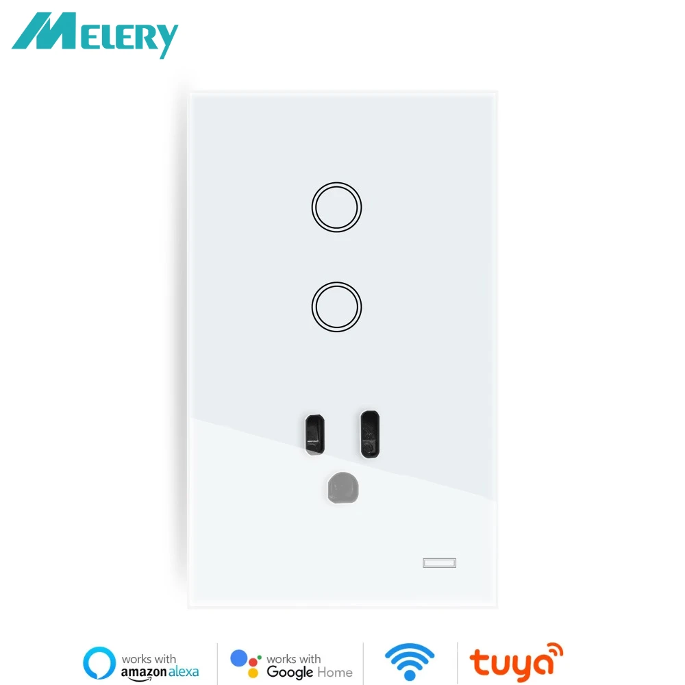 Melery Wifi Smart Tuya Interruttore della luce Spina americana Presa a muro Messico Americano US Presa Touch Pannello in vetro remoto di Alexa Google Home