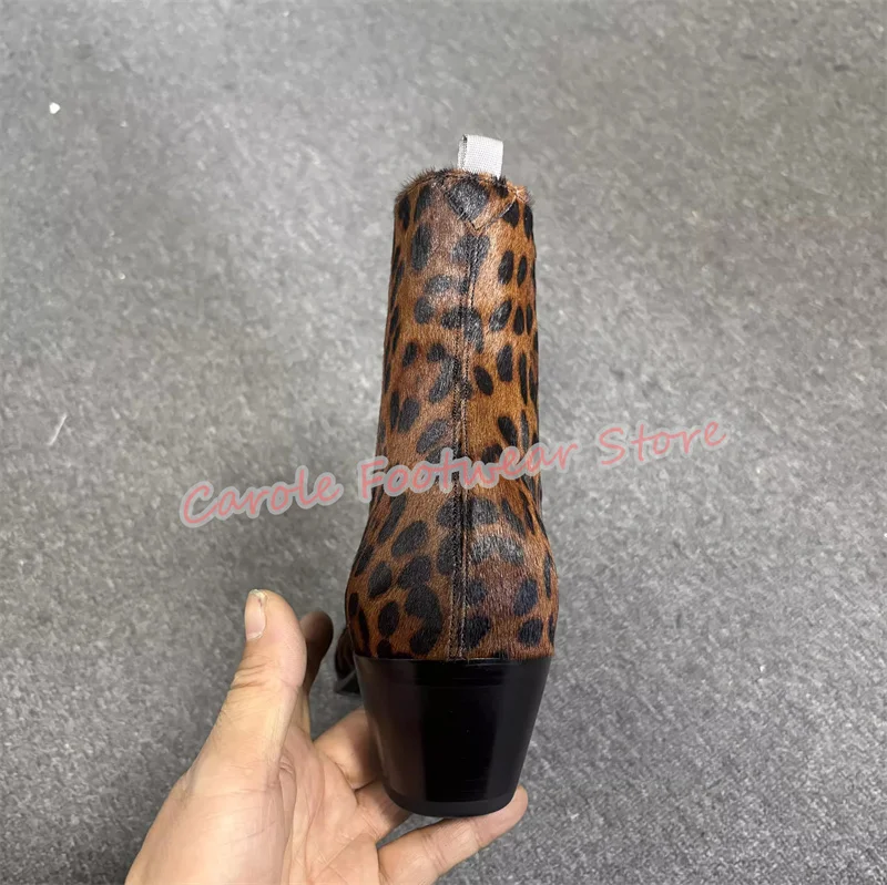 Fashion High Top Chelsea Boots for Men Leopard Pattern Genuine Leather Chunky Heel Ankle Boots Male Business Formals Dress Shoes