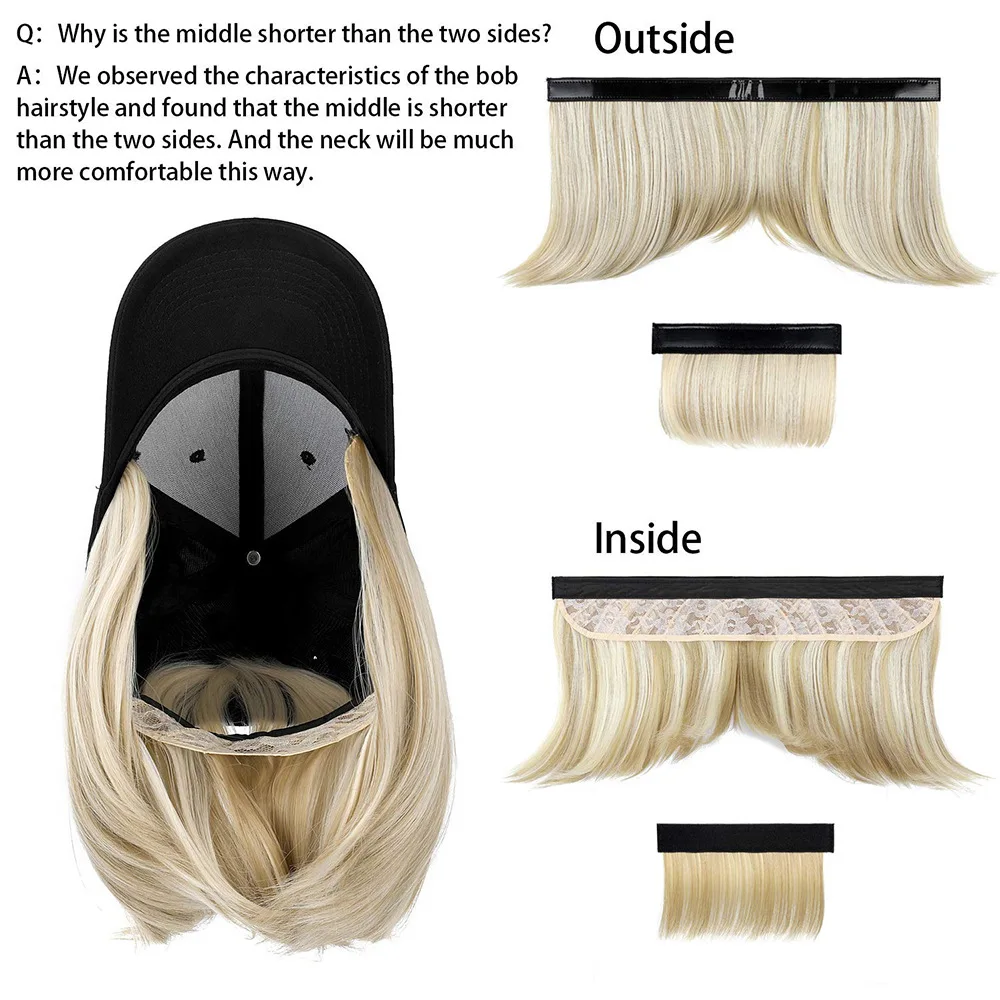 DIANQI Bobo Synthetic Straight Hair Hat Wig Black Peaked Cap Women\'s Wig High Temperature Heat-resistant Rayon Wig