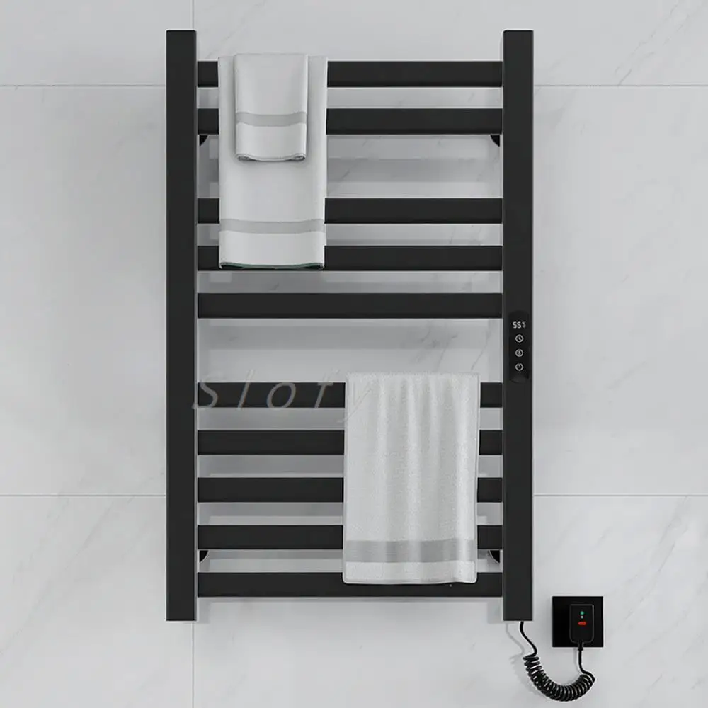 Black/White Electric Bathroom Towel Rack Heater Timer Temperature Control Towel Warmer Dryer Wall Mounted Hardwired and Plug in