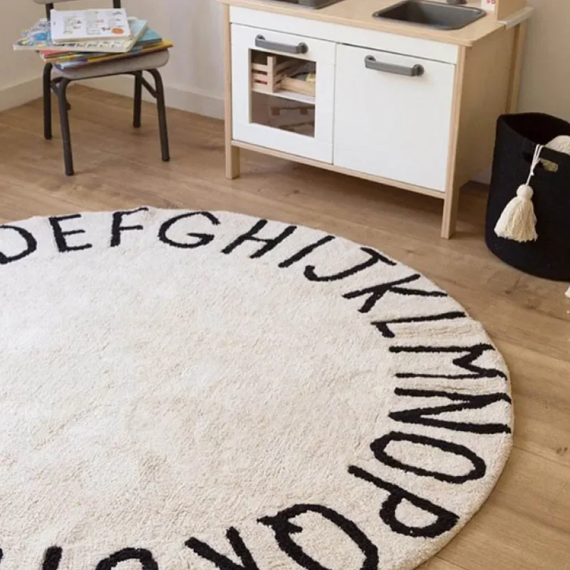 Nordic Style Cartoon Children's Room Carpet 26 English Letters Round Soft Plush Carpet Tent Climbing Mat Non-slip Mat