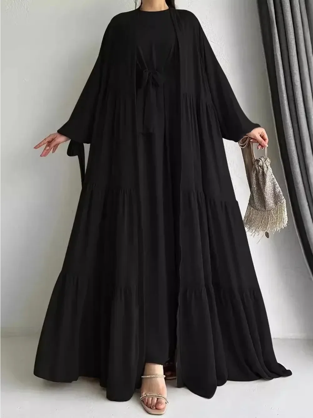 Modest Women Dresses Suit Long Coat Robe Muslim 2 Piece Set Vestidos Sashes Dubai Saudi Morocco Abayas Eid Ramadan Jalabiya