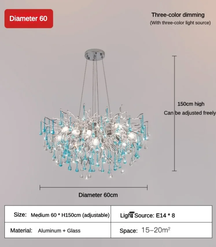 Moderno LED blu gocce d'acqua lampadario a soffitto villa di lusso lampada a sospensione atmosfera di fascia alta soggiorno sala da pranzo lampada a sospensione