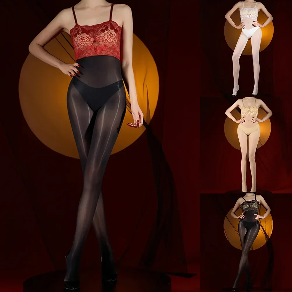 여성 란제리 튜브 탑 서스펜더 반짝 이는 투명 팬티 레이스 섹시한 스타킹 바디 슈트 통기성 속옷 여름 잠옷