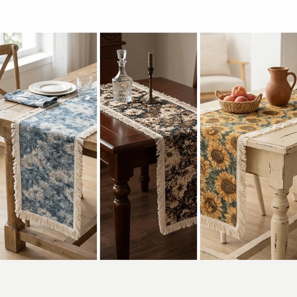 Textile Fabric Table Cover Wrinkle‑resistant Proper Drape‑friendly Table Runner Cloth Reinforced Stitched Exquisite Printed