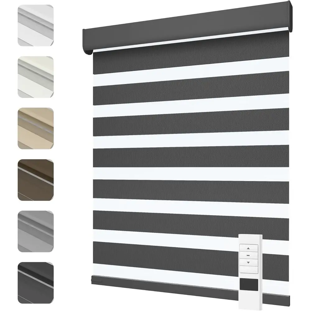 

Motorized Dual-Layer Zebra Blinds: Remote Control, Blackout & Light Filtering Shades for Home & Office