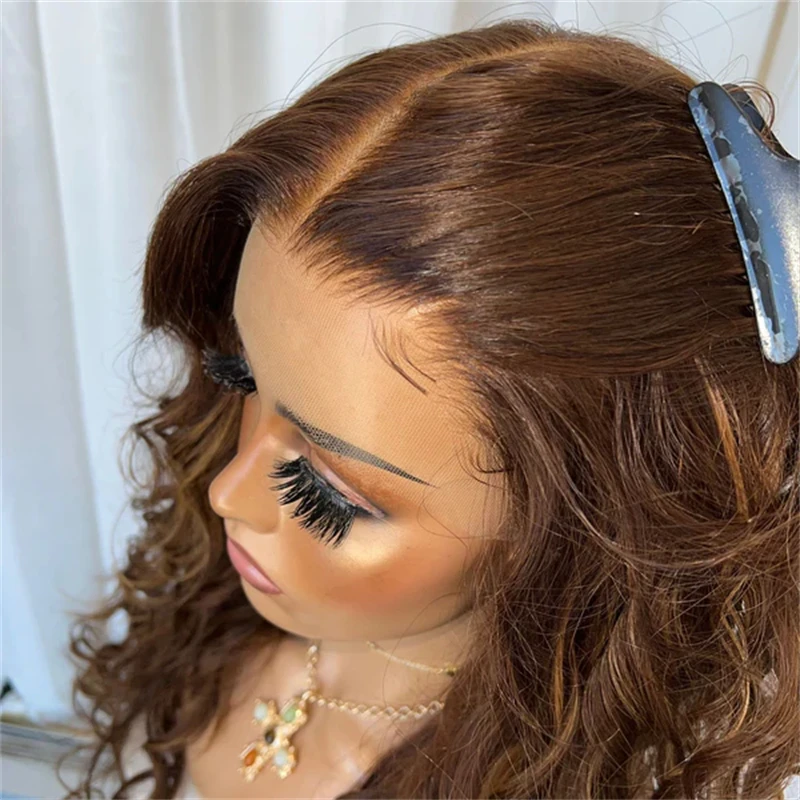

13x4 Premium Women's Wig Ombre Caramel Brown HD Lace Front Wig Syntheic Fibre Seamless Lace Front Wig Soft Long Water Wave Wig