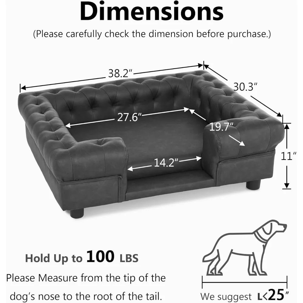 MCombo Pet Sofa Bed Dog Couch for Small Dogs, Faux Leather Dog Sofa with Small Stairs, 6321 (Dark Grey)