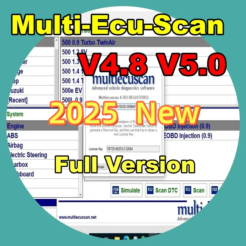 

Новое оригинальное программное обеспечение Multiecuscan 2025 года для разъема Fiat V5.0 для Fiat/Chrysler/Dodge/Jeep/Suzuki, программное обеспечение для сканера V4.8 Work