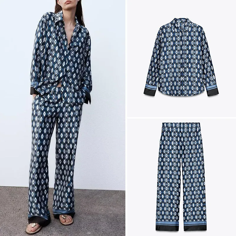 Spring New Arrival Women's Fashion Shirt Collar Casual Pants Two-Piece Set Long Sleeve Workwear for Young Women 18-25 Years Old