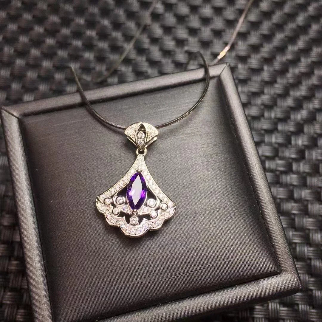 

1 Pc Fengbaowu Natural Amethyst Pendant 925 Sterling Silver Faceted Scalloped Shape Crystal Healing Stone Jewelry Gift For Women