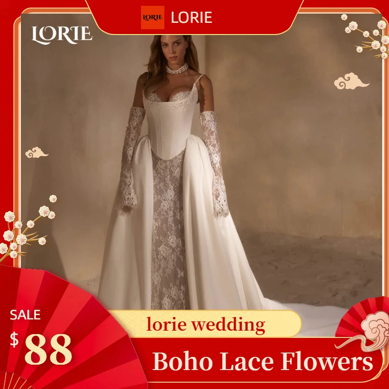 

LORIE Lace Applique Wedding Dresses Spaghetti Straps Corset Bridal Gown Sweep Train Backless Princess Bride Gown Customized