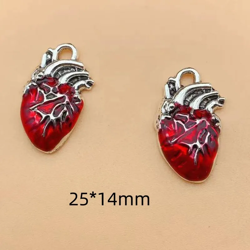 10pcs 25*14mm Enamel Silver Color Human Heart Organ Charms Science Medicine Anatomical Pendant Biology Jewelry Finding