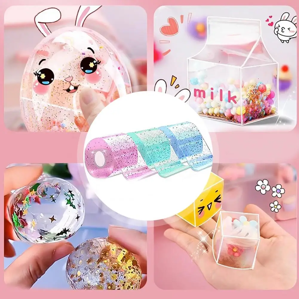 Diy Tape Set 300cm Tape Bubble Toy Set with Straw Charm Sticker Inflator Tweezer Adhesive Fun Diy Craft Making for Children's