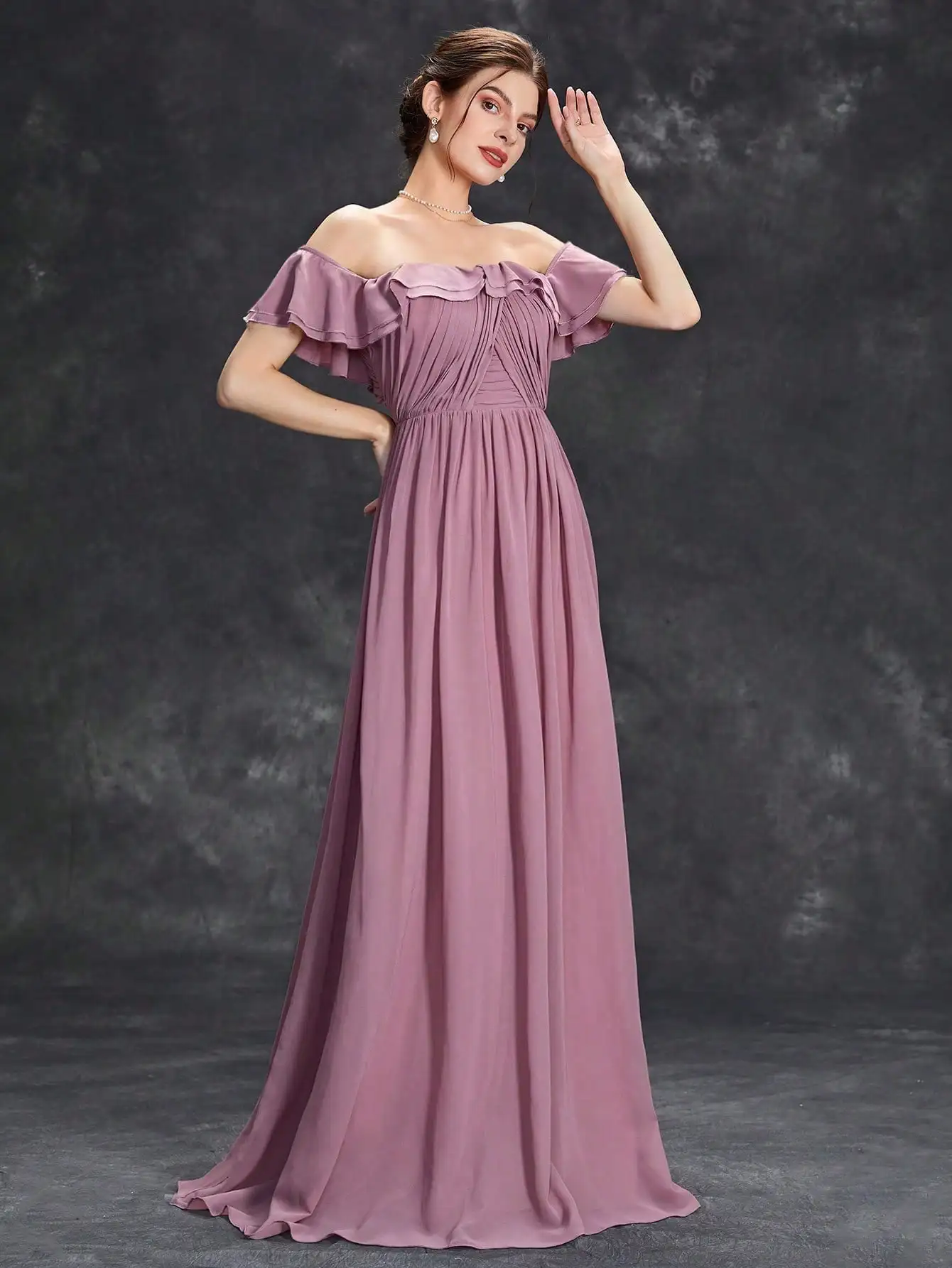 Mgiacy Flounce collar irregularly pleated chiffon full skirt Evening gown Ball dress Party dress