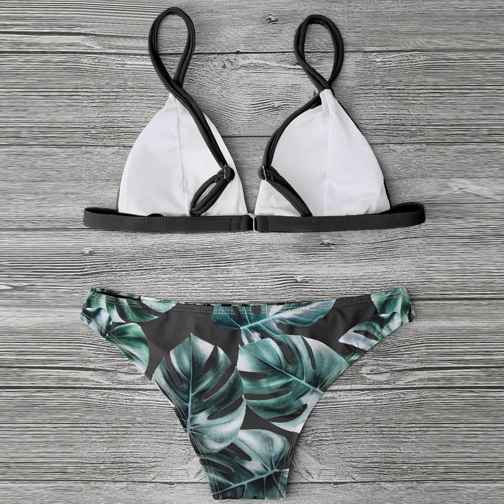 Conjunto de Tankinis con estampado de hojas, conjunto de Bikini estilo Push Up Sexy, ropa de playa para vacaciones de verano, conjunto de dos piezas, traje de baño brasileño