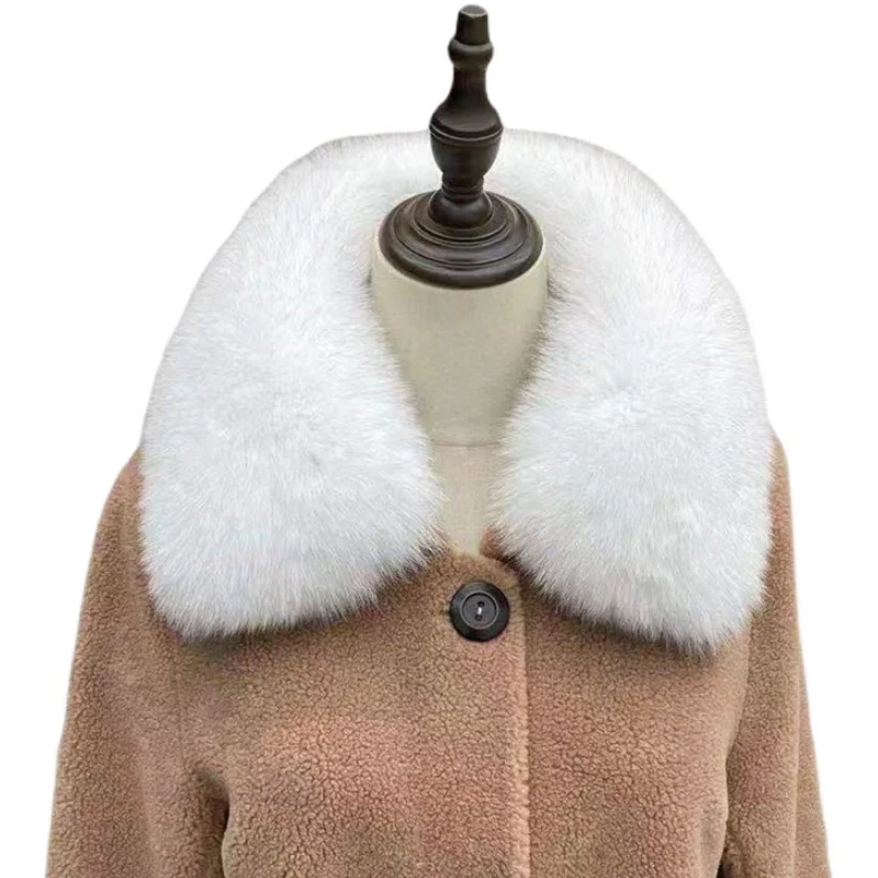 Real gola de pele de raposa para mulher natural gola de pele de raposa quente inverno cachecóis preto gola de pele de raposa grande xale de pele das