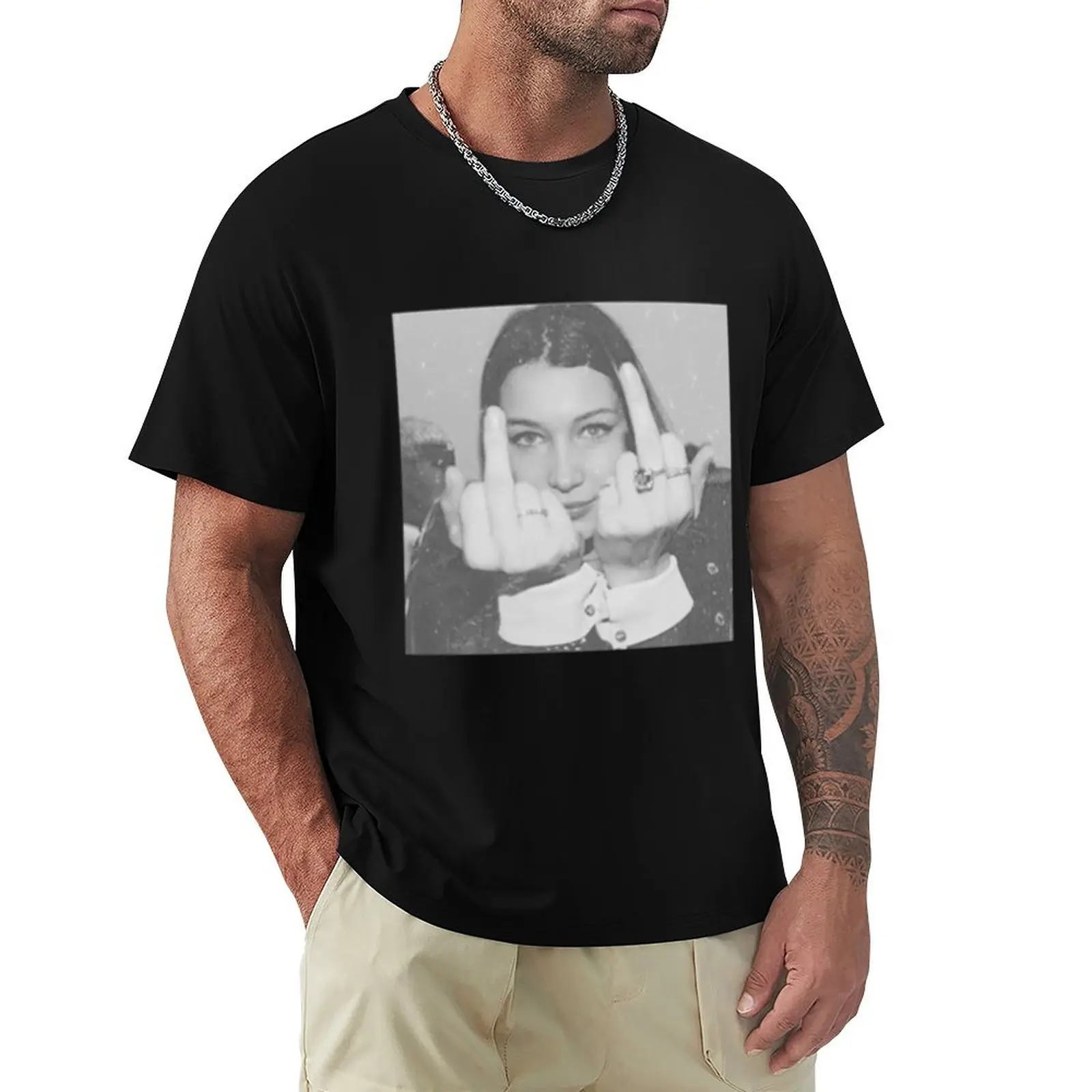 bella hadid middle finger| Perfect Gift Bella Hadid T-Shirt Simple Casual Short Sleeve Tee