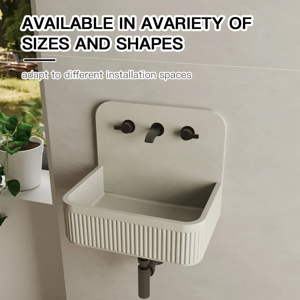 Factory Direct Sale Lavabo Rectangular Cement Bathroom Sink Wall Hung Mounted Concrete Wash Basin Sinks